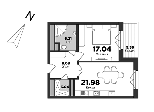 Krestovskiy De Luxe, Building 8, 1 bedroom, 59.13 m² | planning of elite apartments in St. Petersburg | М16